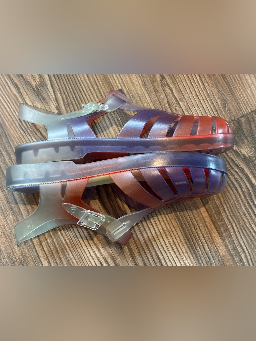 Melissa Possession Degradee jelly Fisherman Sandals in red purple ombré rainbow - Picture 7 of 12